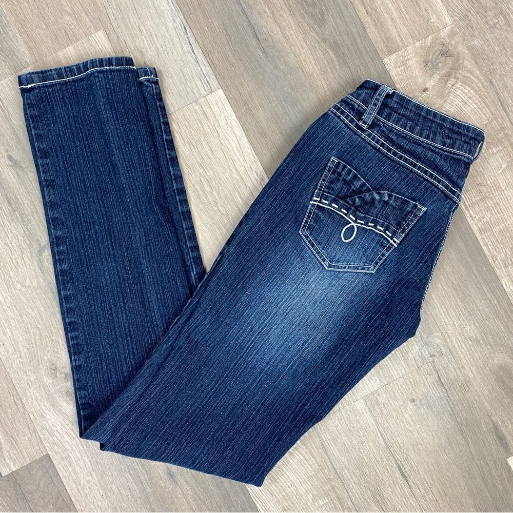 Rampage Jeans Juniors Womens 3 Blue Distress Fade Straight Leg Stretch Low Rise